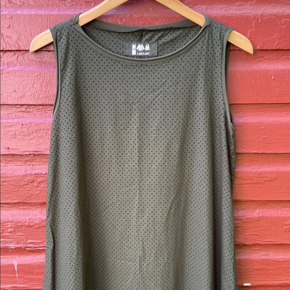 LABO.ART Abito Happy Dress Dark Olive Green Perforated Cotton Sleeveless Maxi - Picture 5 of 13